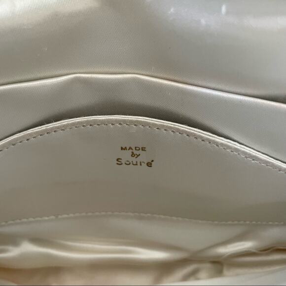 Vintage 1950s Soure Beaded Envelope Clutch Bag Silk 3D Roses Cream Pink GUC - Picture 6 of 11